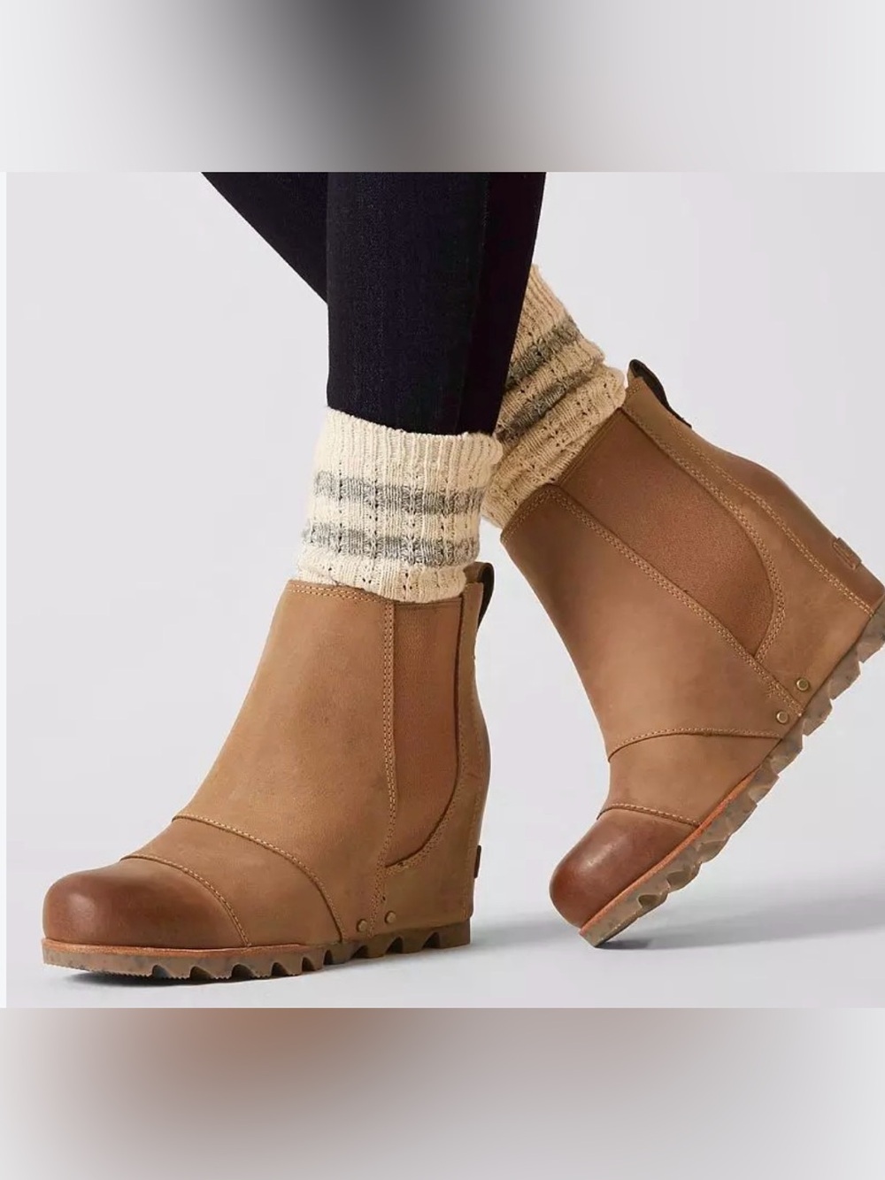 Sorel Tan and Brown Chelsea Wedge Ankle Boots